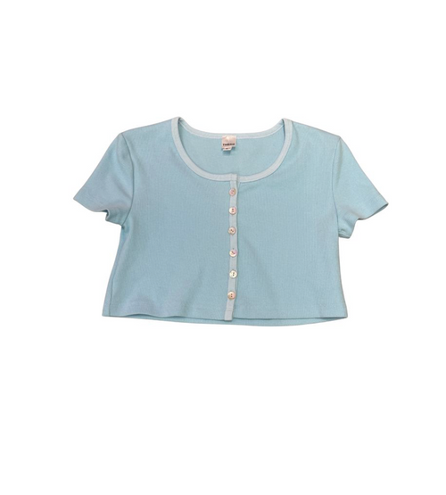 Theme Michaela Pastel Blue Ribbed Top, Tween Top , Tween Sweater, Tween Fashion ,Soft, fresh, and effortlessly pretty., clean, simple, and super wearable, go-to “cute without trying” piece., feel styled and intentional.