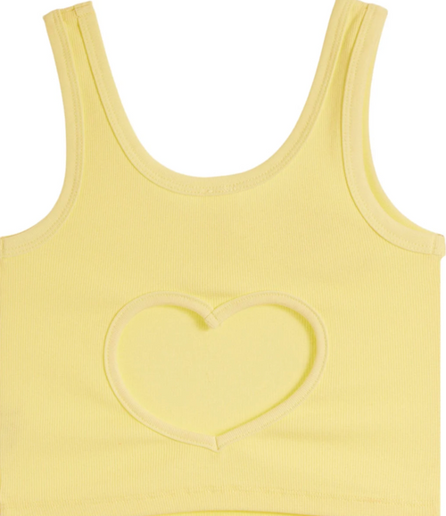 Theme Harlow Pastel Yellow Heart Cut Out Tank Top Tween , Fitted but comfy, easy everyday wear, Playful, girly, Y2K, Tween tops, tween tanks, tween fashion