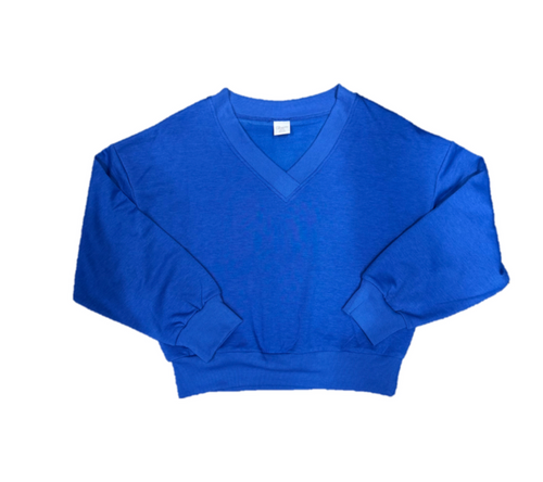 Suzette V Neck Cloud Sweat Shirt in  Blueberry Tween Sweatshirt  ,Tween Top, Tween Clothes ,Cozy, relaxed, and softly elevated, comfy lounge energy and cool-girl style, an effortless outfit maker, cozy and easy for everyday wear