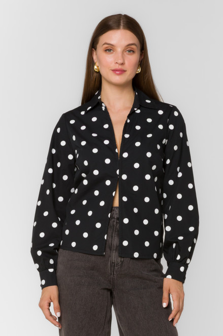 Velvet Heart Carrisa Black White Polka Dots Top  perfect blend of classic charm and effortless style. women's clothing, chic polka dot top, versatile women's fashion, PHIA Boutique. date night top, work top