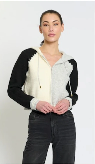 Central Park West Kate Zip Up Hoodie Grey Combo, Teen Women Hoodie ,Central Park West Kate Zip Up Hoodie Grey Combo, grey zip up hoodie for women, teen zip up hoodie, women's casual hoodie, trendy women's sweatshirts, elevated casual wear, teen girls fashion, women's boutique clothing, stylish fall layers, cozy everyday outfits, PHIA Boutique.