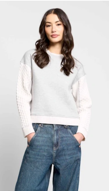 Central Park West Phoebe Cable Sleeve Sweatshirt n Heather Grey ,Teen Women Sweatshirt , Central Park West Phoebe Cable Sleeve Sweatshirt, heather grey sweatshirt for women, cable sleeve sweatshirt, teen women's clothing, chic casual sweatshirt, trendy women's tops, elevated everyday style, women's boutique fashion, teen fashion, fall and winter outfits, stylish casual clothing, PHIA Boutique.