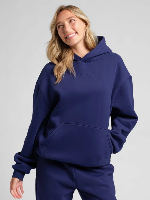 Comfrt Signature Hoodie Indigo Teen Women Hoodie , COMFRT Signature Hoodie, Indigo Blue hoodie, COMFRT hoodie for teens, women's blue hoodie, cozy teen clothing, comfortable women's clothing, casual hoodies for women, teen fashion boutique, PHIA Boutique.