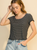 DZ Round Neck Lettuce Hem Stripe Crop Top Bk/Wh