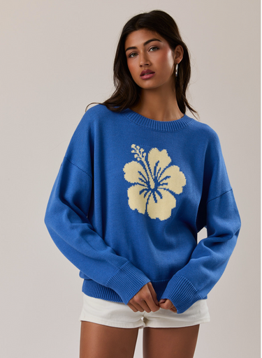 Le Lis Long Sleeve Crew Neck Hibiscus Sweater Summer Casual light