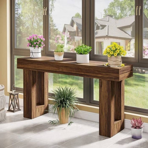 Modern Farmhouse 63-inch Long Narrow Console Sofa Table in Brown Wood Finish Q280-RBSTFHE15958473