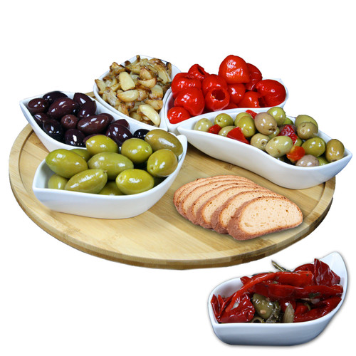 Elama Signature Modern 13.5 Inch 7pc Lazy Susan Appetizer and Condiment Server Set with 6 Unique De D970-EL-170