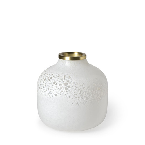 8" Modern Pearl White Gold Rim Rounded Square Glass Vase N270-397568