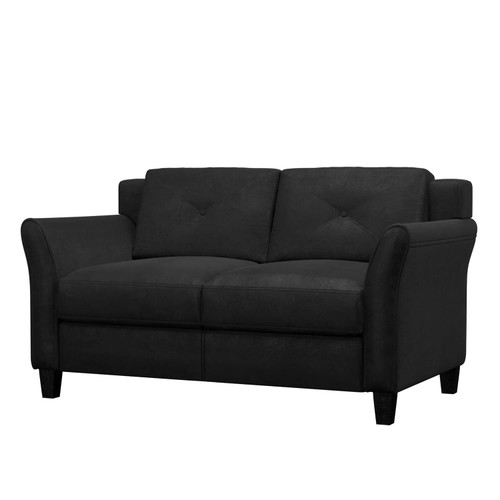 Modern Upholstered Loveseat Sofa in Black Microfiber with Button Tufted Cushions Q280-BMLFSUL23594817