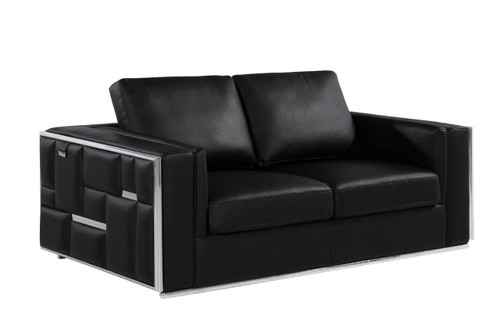 73" Black And Silver Metallic Top Grain Leather Loveseat N270-534094