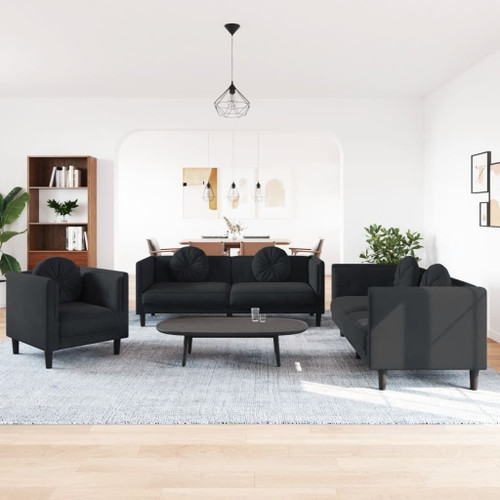  3 Piece Sofa Set with Pillows Black Velvet A949-3209252