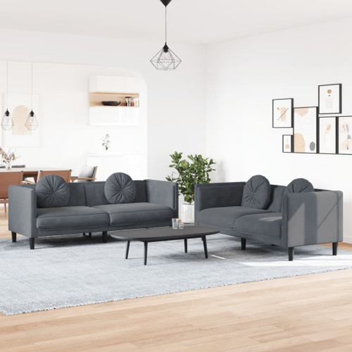  2 Piece Sofa Set with Pillows Dark Gray Velvet A949-3209258