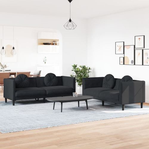  2 Piece Sofa Set with Pillows Black Velvet A949-3209262