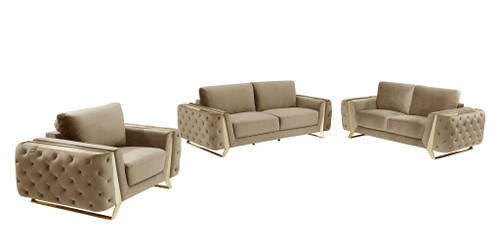 Three Piece Indoor Beige Velvet Six Person Seating Set N270-518562