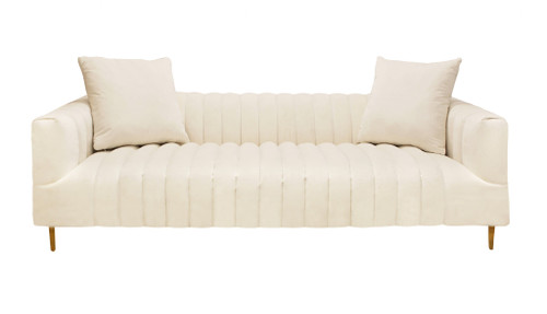 90" Ivory Velvet Sofa And Toss Pillows With Gold Legs N270-489538