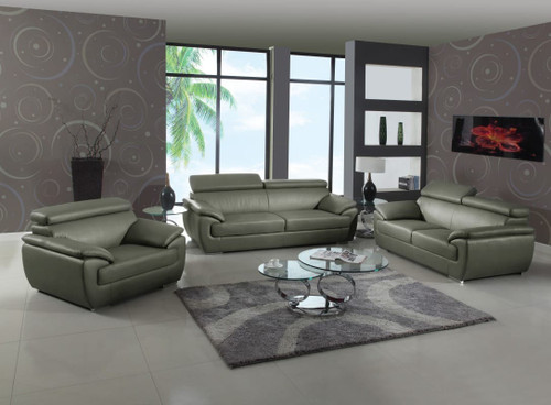Three Piece Indoor Gray Genuine Leather Six Person Seating Set N270-329526