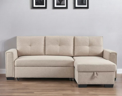 92" Beige Polyester Blend Convertible Futon Sleeper Sofa With Black Legs N270-544956