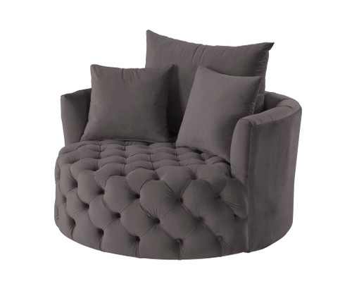 43" Gray Velvet Solid Color Swivel Barrel Chair N270-486597