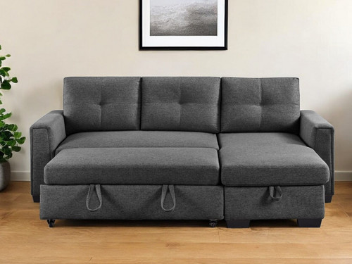 92" Dark Gray Polyester Blend Convertible Futon Sleeper Sofa With Black Legs N270-544959