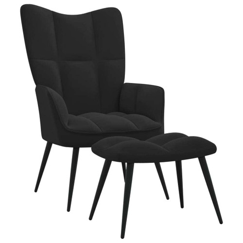  Relaxing Chair with a Stool Black Velvet A949-328090