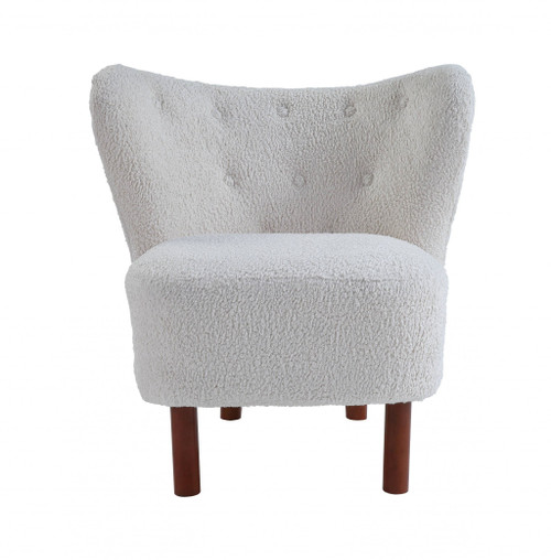 31" White Sherpa And Brown Polka Dots Wingback Chair N270-486591