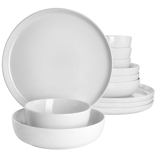 Gibson Home Avisala 12 Piece Fine Ceramic Dinnerware Set in White D970-136580.12