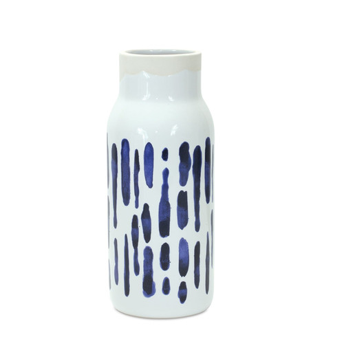 Set of Two Blue and White Abstract Cylinder Ceramic Table Vase N270-516260
