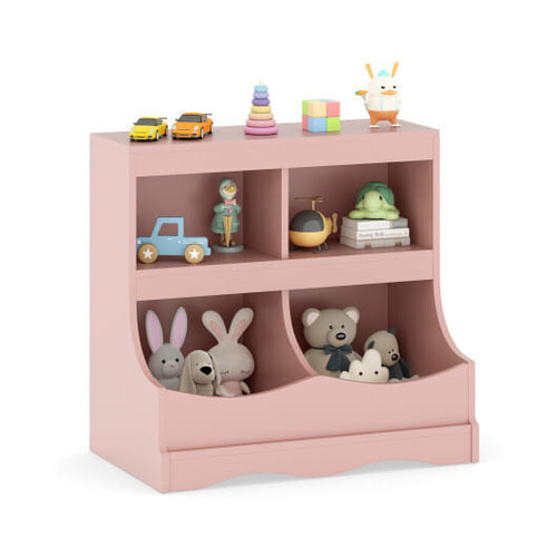 Toy Storage Organizer 4-Cubby Kids Bookcase for Toys and Books-Pink - Color: Pink D681-JV12840PI