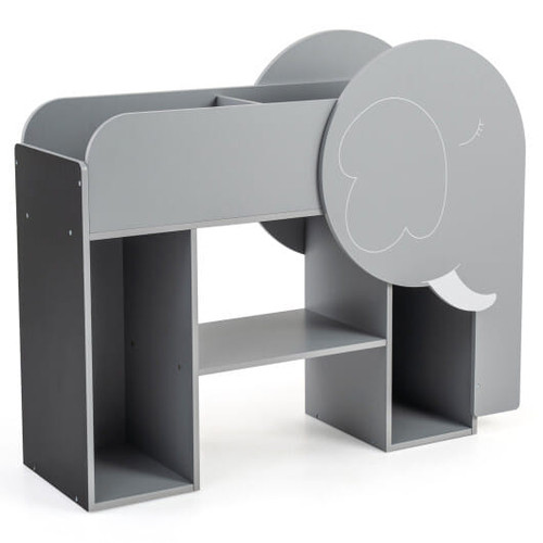 Montessori Bookshelf with Elephant Shape 3-Tier Toddler Toy Storage Organizer-Grey B593-TP10441