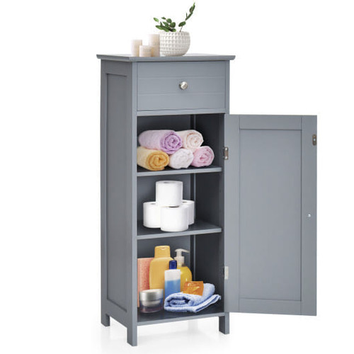 Costway Bathroom Storage Floor Cabinet Organizer Free-Standing w/ Drawer Grey B593-WalmartHW66372GR