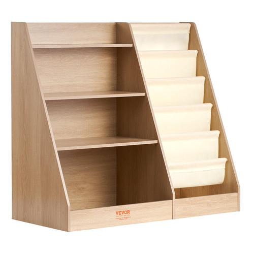 4-Tier Kids Wooden Bookshelf, Six-Layer Sling Bookcase, Baby Storage Book Rack, Book Toy Organizer  E415-ETCWSJ914714WFZI1V0