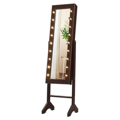 Mirrored Jewelry Cabinet Armoire Organizer w/ LED lights-Brown - Color: Brown D681-JV10080CF