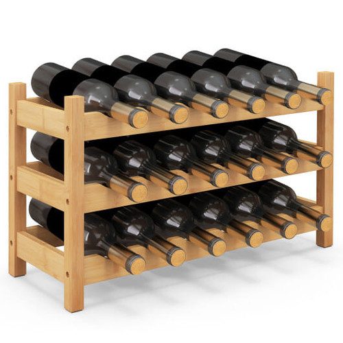 3-Tier Bamboo Freestanding Countertop Wine Bottle Organizer-Natural - Color: Natural D681-KC57137NA
