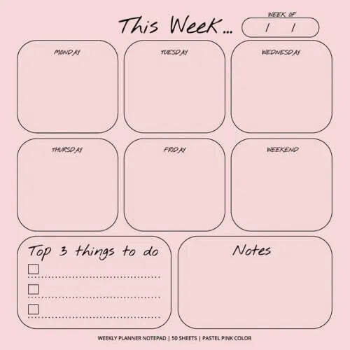 Weekly Planner Notepad: Pastel Pink Color, To Do List, Daily Agenda, Organizer, Desk Pad, 50 Sheets H871-10774084354321