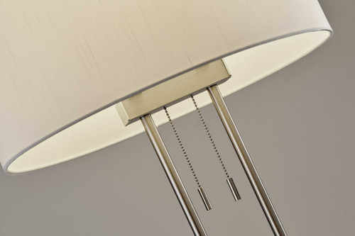 62" Brushed Task Floor Lamp With White Fabric Drum Shade N270-372650