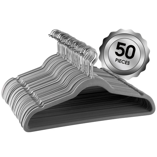 Elama Home 50 Piece Flocked Velvet Clothes Hangers with Stainless Steel Swivel Hooks in Gray D970-HANGER50PIECEGRAY