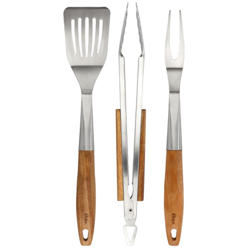 Oster Balincourt 3 Piece Stainless Steel and Wood BBQ Tool Set in Brown D970-137722.03