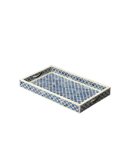 12" Blue Wood Geometric Serving Tray N270-388897