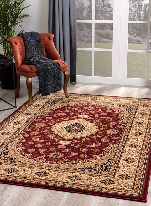 4' X 6' Red and Beige Floral Medallion Power Loom Area Rug N270-395375