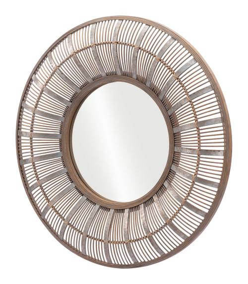 32" Brown Round Accent Mirror N270-524079