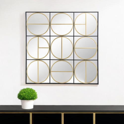 36" Black and Gold Square Iron Framed Accent Mirror N270-485109