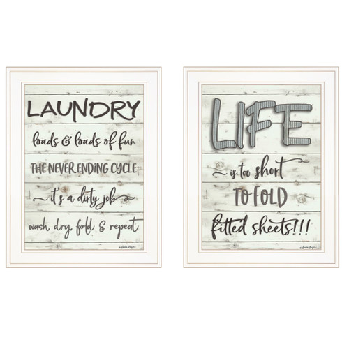 Set Of Two Loads of Fun 1 White Framed Print Bathroom Wall Art N270-407106