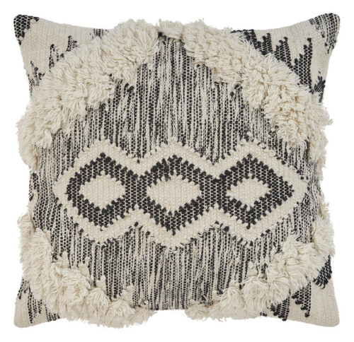 20" X 20" Black and Ivory Linen Cotton Blend Zippered Pillow N270-516962