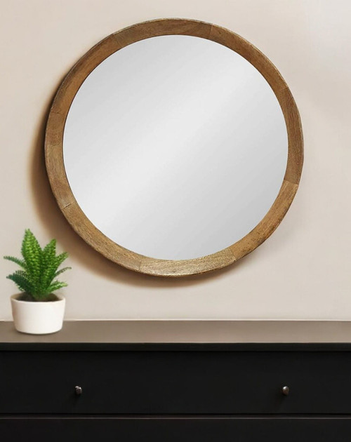 20" Natural Round Wood Framed Accent Mirror N270-485116