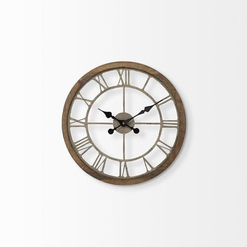 19" Whitewash Brown Round Modern Farm Wall Clock N270-376254