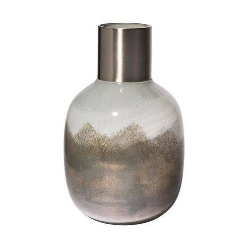 13" Cream and Brown Ombre Glass Vase with Dark Bronze Top N270-397562