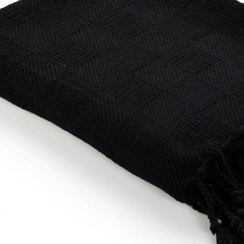 50" x 60" Black Woven Cotton Throw Blanket with Fringe N270-516563