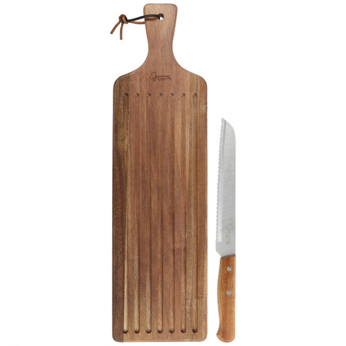 Gibson Elite 2 Piece Acacia Wood Serving Board and Bread Knife Set in Brown D970-143829.02