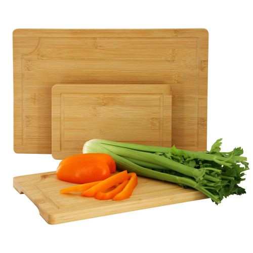 MegaChef 3 Piece 9 Inch, 12 Inch, and 15 Inch Bamboo Wood Cutting Board Set with Juice Grooves D970-MC-B125