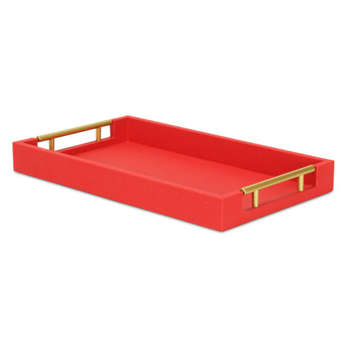 16" Red Wood and Vinyl Faux Shagreen Handmade Serving Tray With Handles N270-571242